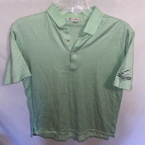 Peter Millar Mens Polo Golf Shirt Size Medium Green Striped Short Sleeve Button - Picture 1 of 12